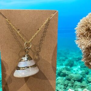 Gorgeous conch shell gold painted dainty necklace